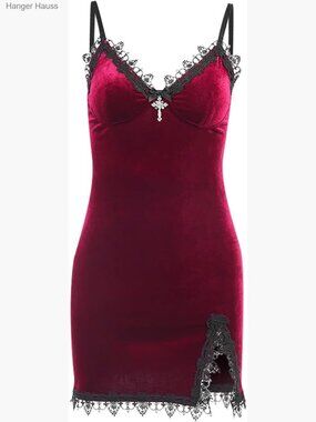 Gothic Velvet Mini Dress - Spaghetti Strap Halter Slim Bodycon Alt